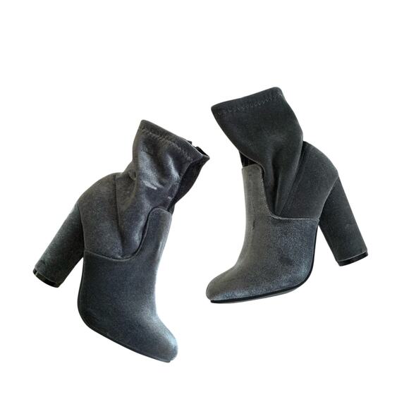 Forever Gray Velour Block Heel Almond Shaped Toe Sock Ankle Booties Size 6.5 - Picture 11 of 11